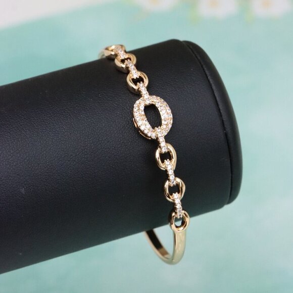 Rose Gold Bangle with Diamond-Accented Oval Chain Link Design, XPBL0590 - Picture 4 of 12
